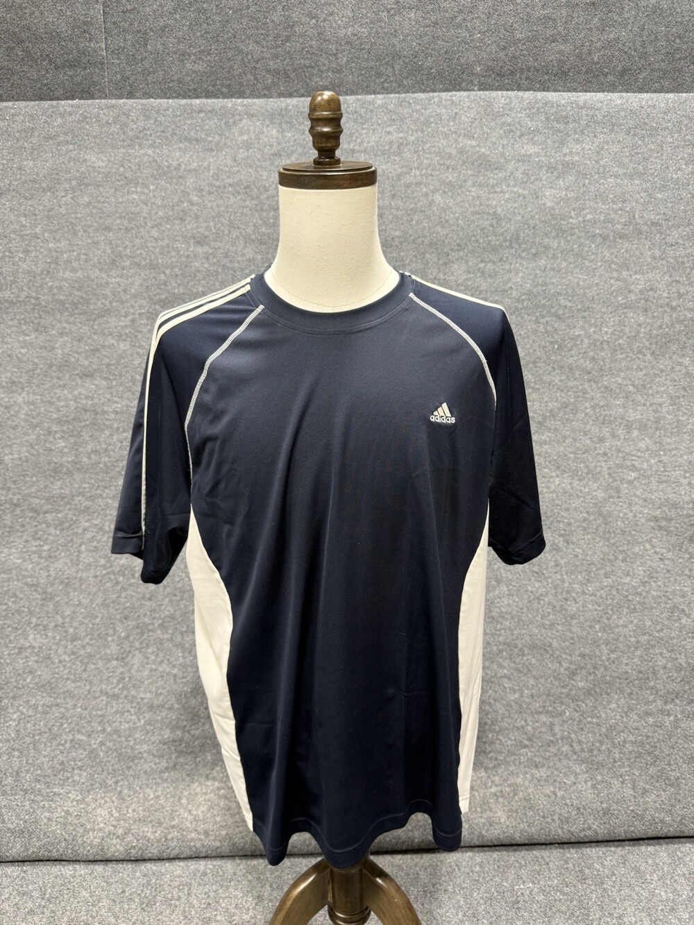 Adidas Men’s XL Navy White 3 Stripe Athletic Performance Shirt Short Sleeve